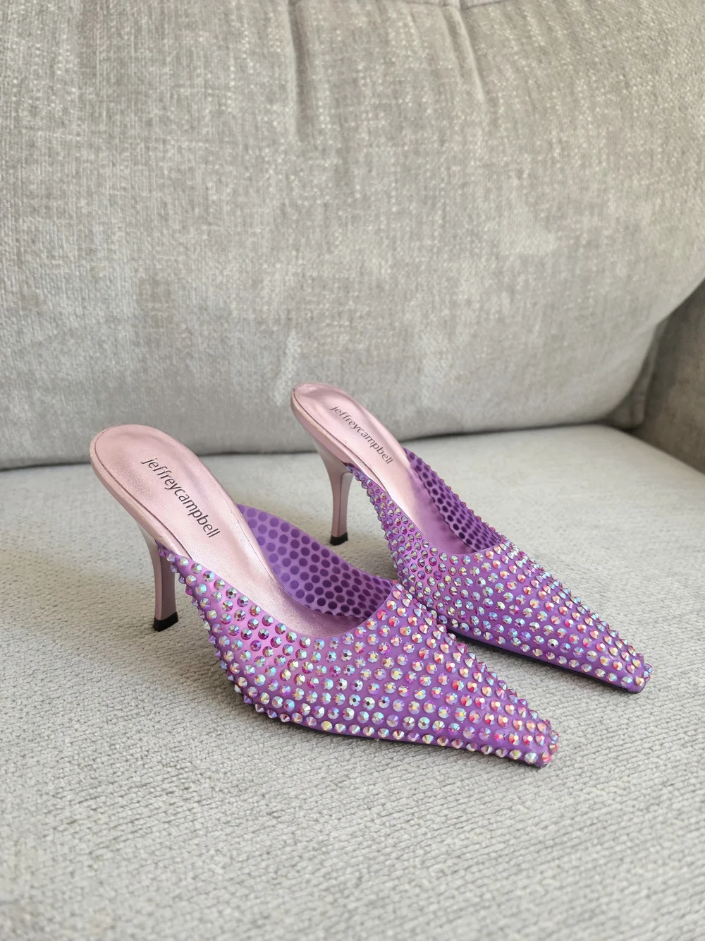 Jeffrey Campbell Pink & Purple Crystal Embellished Pointed Mule Heels